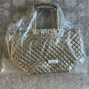 MZ Wallace Antique Gold Medium Metro Tote Deluxe Bag NWT